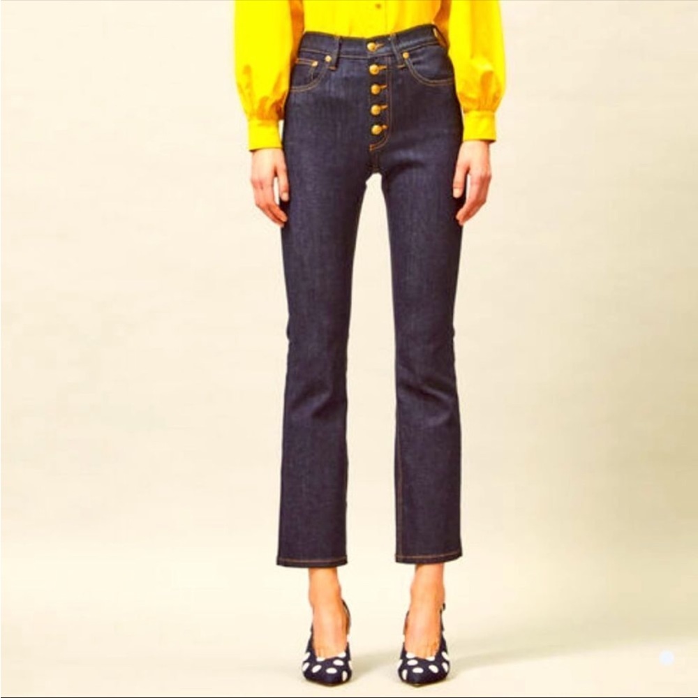 TORY BURCH High waisted button fly jeans.